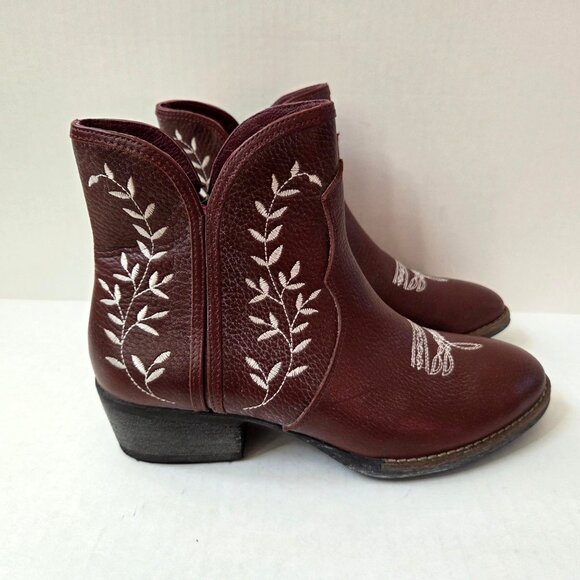 Sterling River Boots Womens 9 Burgundy Leather Embroidered Ankle Booties Western - Picture 6 of 11